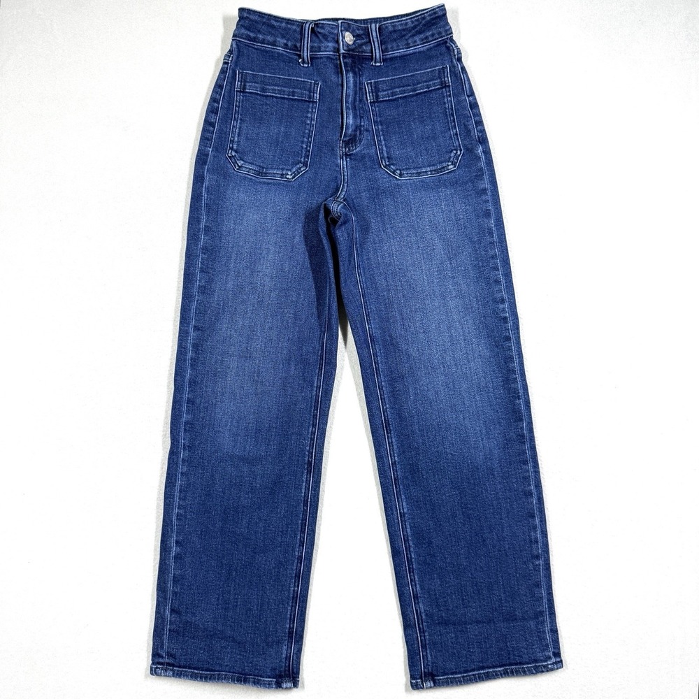 Quince Jeans Womens 25 Bella Stretch‎ Patch Pocket Wide Leg Midnight Blue Denim